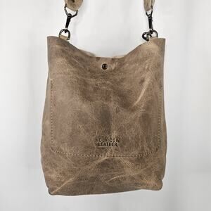 Holy Cow Couture Distressed Grey Tan Leather Feed Bucket Bag Shoulder Purse